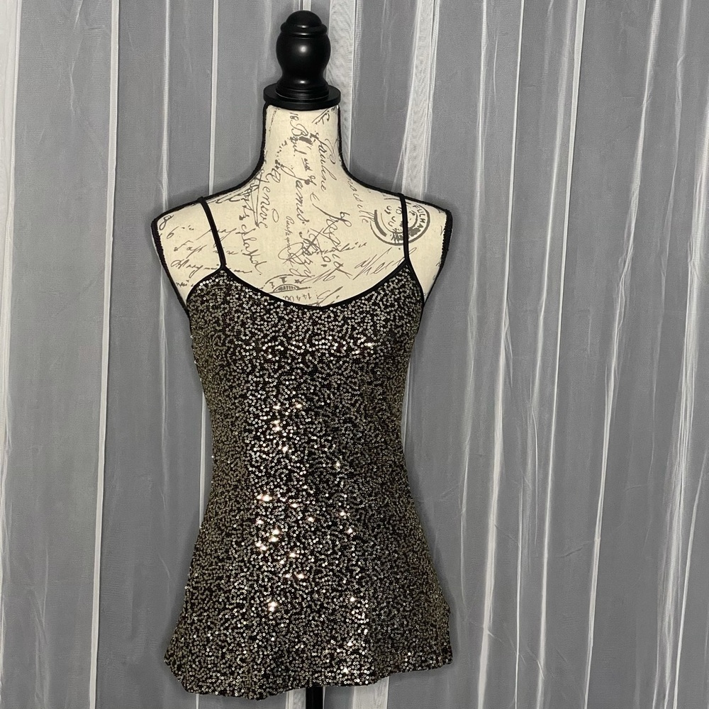 Express women’s black Camisole with gold sequins